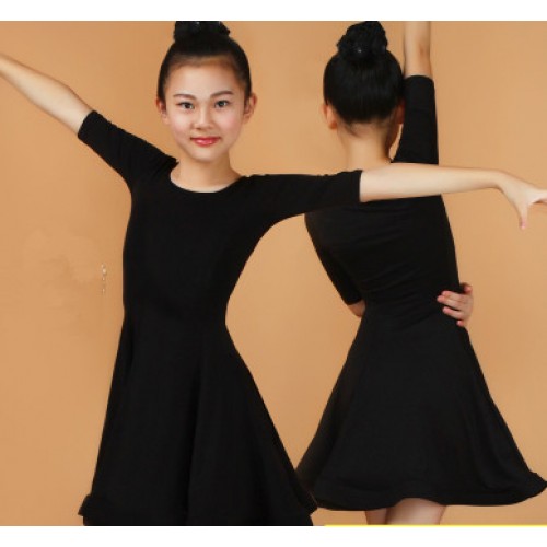 Girls latin dresses red pink blue black kids children stage performance school  competition ballroom salsa chacha rumba dancing outfits costumes